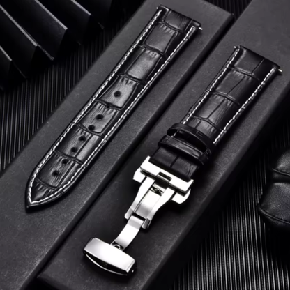 Bracelets de Montre en Cuir de Veau Véritable, Remplacement d'Affaires, 18mm, 20mm, 22mm, 24mm, avec Boucle Papillon